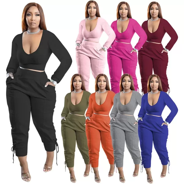 IyMoo Women Plus Size 2 Piece Sweatsuit Outfits Long Sleeve V Neck Crop Top  High Waisted Leggings Jogger SetBurgundy