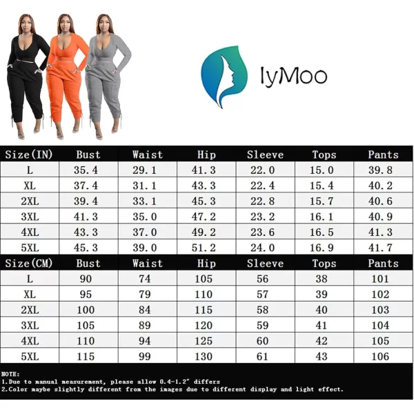 IyMoo Women Plus Size 2 Piece Sweatsuit Outfits Long Sleeve V Neck Crop Top  High Waisted Leggings Jogger SetGray