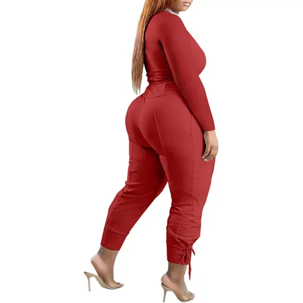 IyMoo Women Plus Size 2 Piece Sweatsuit Outfits Long Sleeve V Neck Crop Top  High Waisted Leggings Jogger SetRed