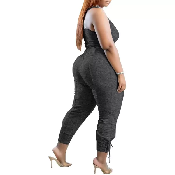 IyMoo Women Plus Size 2 Piece Sweatsuit Outfits Long Sleeve V Neck Crop Top  High Waisted Leggings Jogger SetSleeveless Charcoal