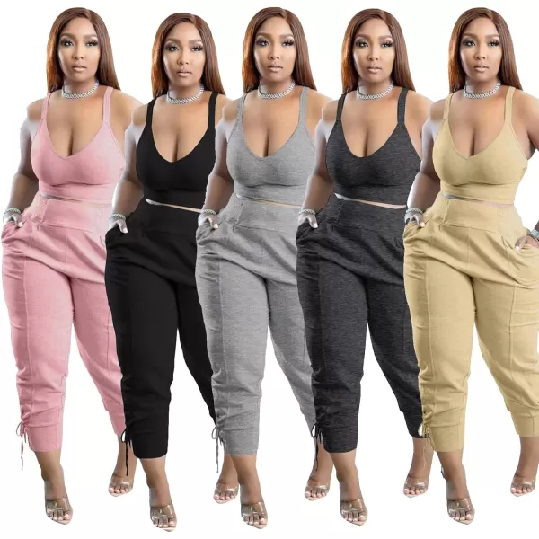 IyMoo Women Plus Size 2 Piece Sweatsuit Outfits Long Sleeve V Neck Crop Top  High Waisted Leggings Jogger SetSleeveless Charcoal