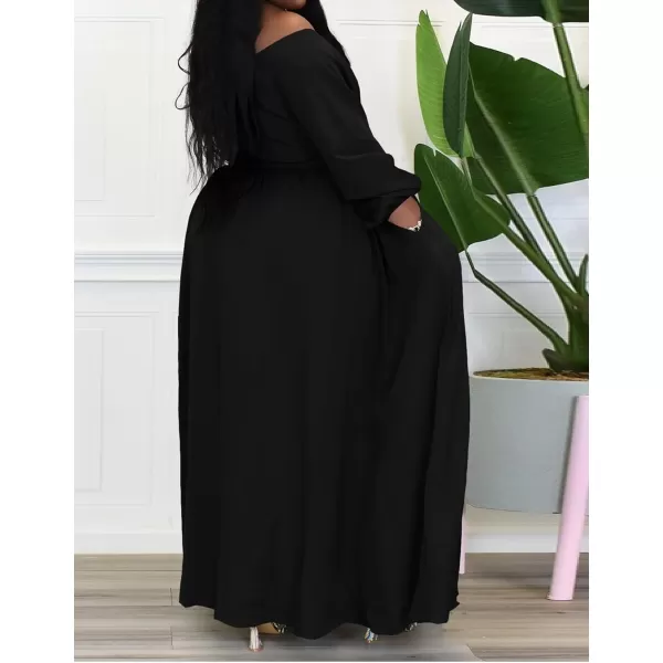 IyMoo Women Plus Size High Low Tops Long Sleeve Off The Shoulder Wrap Bodycon Tops Blouse Shirt DressBlack