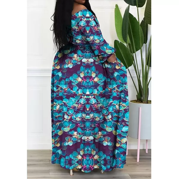 IyMoo Women Plus Size High Low Tops Long Sleeve Off The Shoulder Wrap Bodycon Tops Blouse Shirt DressFloral