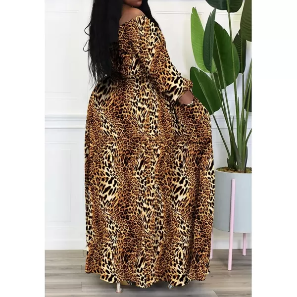 IyMoo Women Plus Size High Low Tops Long Sleeve Off The Shoulder Wrap Bodycon Tops Blouse Shirt DressLeopard