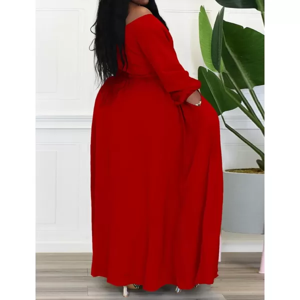 IyMoo Women Plus Size High Low Tops Long Sleeve Off The Shoulder Wrap Bodycon Tops Blouse Shirt DressRed
