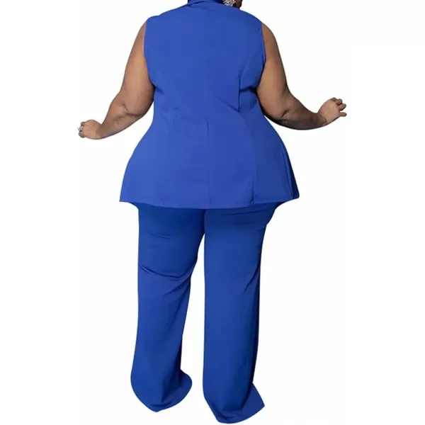 IyMoo Women Sexy Plus Size 3 Piece Outfits  Sleeveless BlazerTank Crop Top and Wide Leg Pants Set JumpsuitsBlue