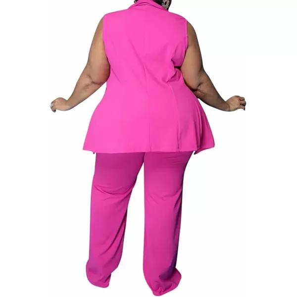 IyMoo Women Sexy Plus Size 3 Piece Outfits  Sleeveless BlazerTank Crop Top and Wide Leg Pants Set JumpsuitsRose Red