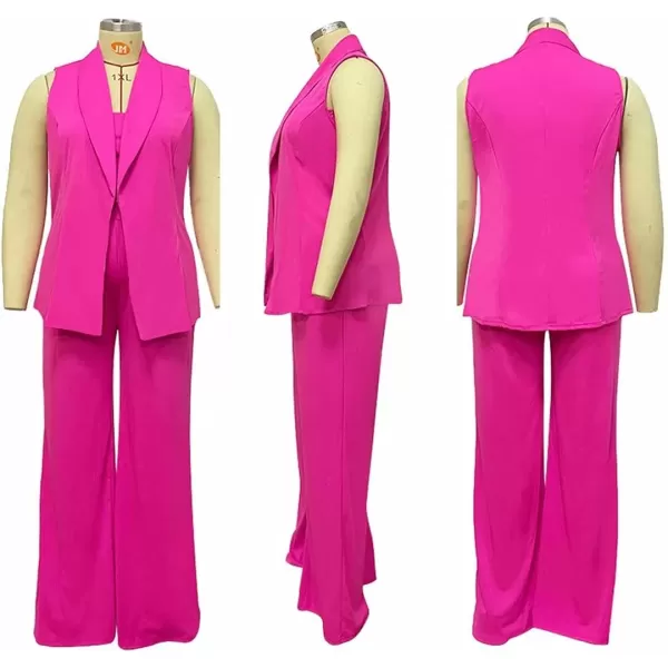 IyMoo Women Sexy Plus Size 3 Piece Outfits  Sleeveless BlazerTank Crop Top and Wide Leg Pants Set JumpsuitsRose Red