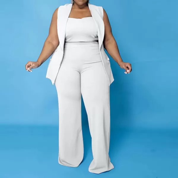 IyMoo Women Sexy Plus Size 3 Piece Outfits  Sleeveless BlazerTank Crop Top and Wide Leg Pants Set JumpsuitsWhite