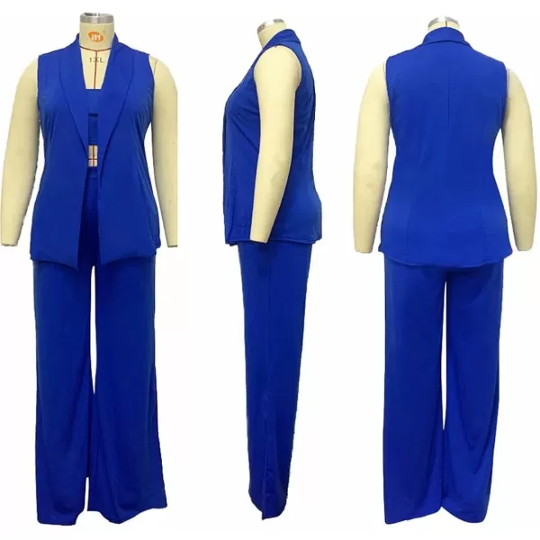 IyMoo Women Sexy Plus Size 3 Piece Outfits  Sleeveless BlazerTank Crop Top and Wide Leg Pants Set JumpsuitsWhite