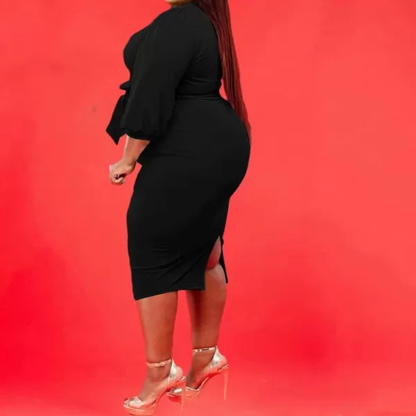 IyMoo Women Sexy Plus Size Dress  Club Outfits Floral Print V Neck Long Sleeve Tie Dye Party Bodycon Dress249 Black