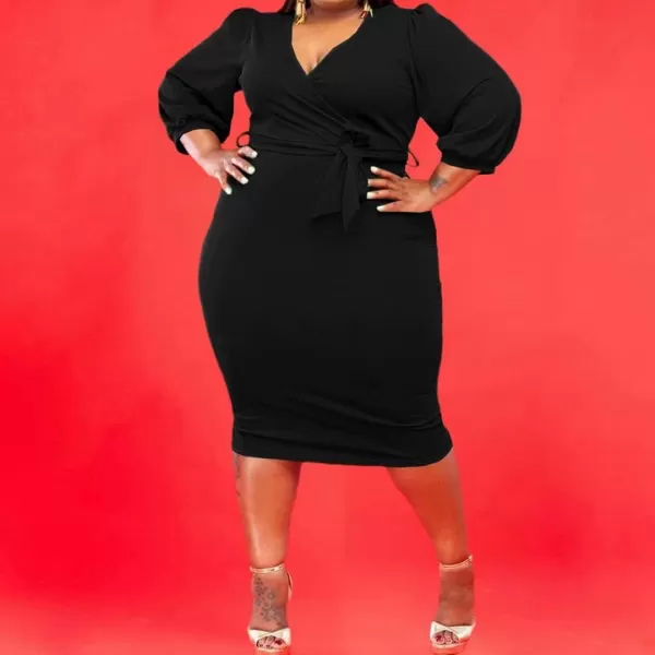 IyMoo Women Sexy Plus Size Dress  Club Outfits Floral Print V Neck Long Sleeve Tie Dye Party Bodycon Dress249 Black