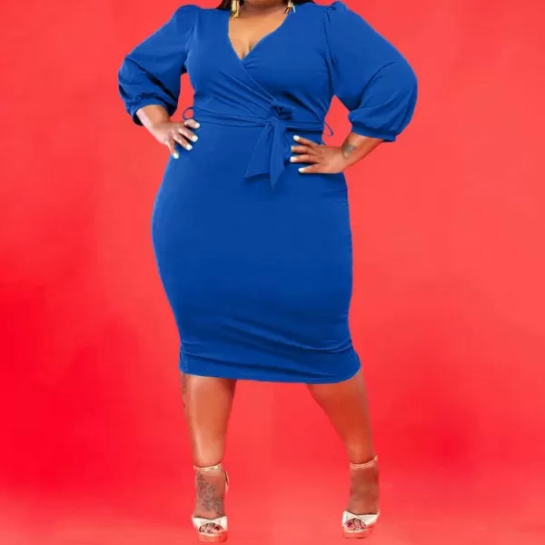 IyMoo Women Sexy Plus Size Dress  Club Outfits Floral Print V Neck Long Sleeve Tie Dye Party Bodycon Dress249 Blue