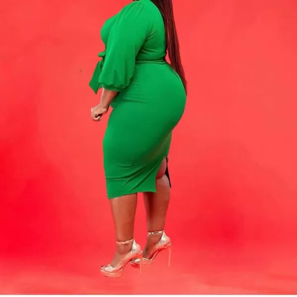 IyMoo Women Sexy Plus Size Dress  Club Outfits Floral Print V Neck Long Sleeve Tie Dye Party Bodycon Dress249 Green