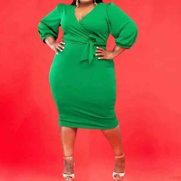 IyMoo Women Sexy Plus Size Dress  Club Outfits Floral Print V Neck Long Sleeve Tie Dye Party Bodycon Dress249 Green