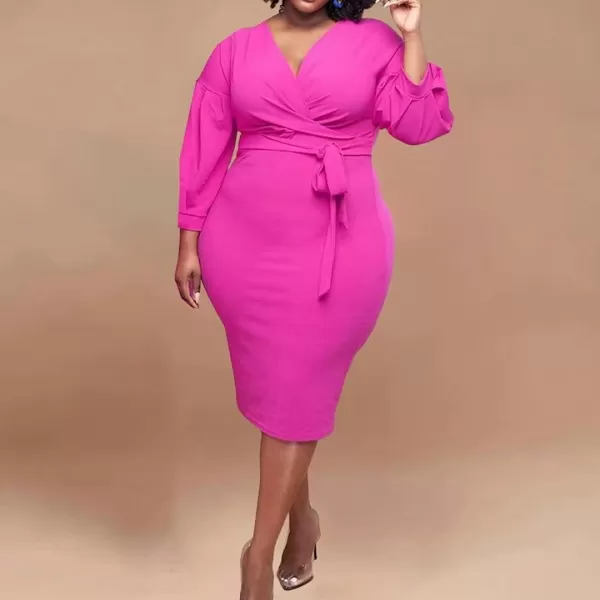 IyMoo Women Sexy Plus Size Dress  Club Outfits Floral Print V Neck Long Sleeve Tie Dye Party Bodycon Dress249 Rose Red