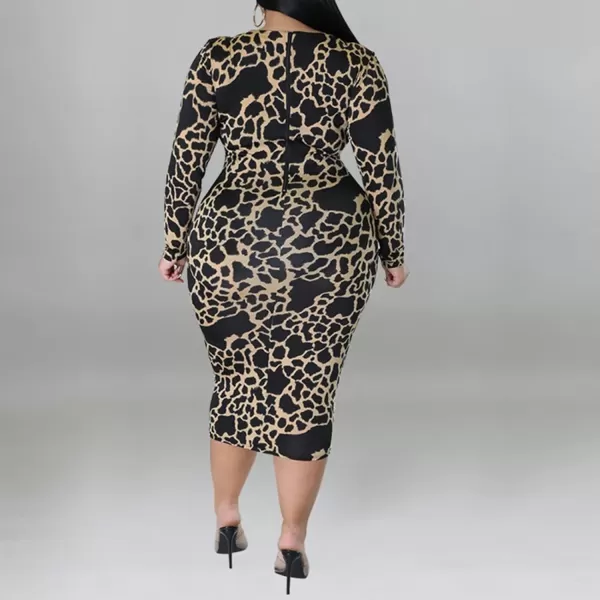 IyMoo Women Sexy Plus Size Dress  Club Outfits Floral Print V Neck Long Sleeve Tie Dye Party Bodycon DressLeopard Apricot