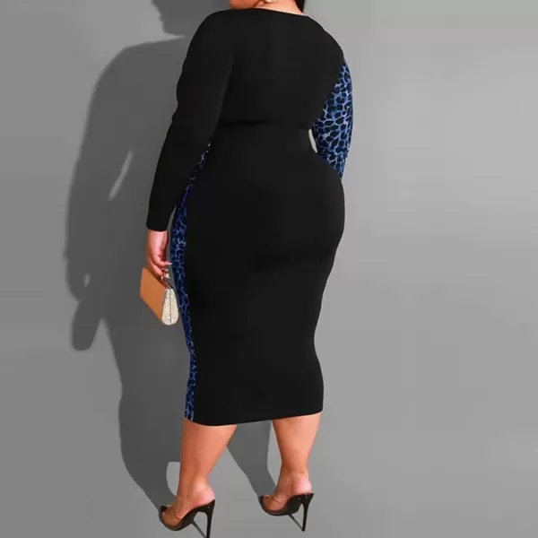 IyMoo Women Sexy Plus Size Dress  Club Outfits Floral Print V Neck Long Sleeve Tie Dye Party Bodycon DressLeopard Blue