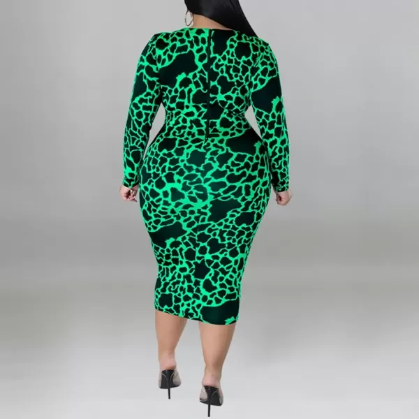 IyMoo Women Sexy Plus Size Dress  Club Outfits Floral Print V Neck Long Sleeve Tie Dye Party Bodycon DressLeopard Green