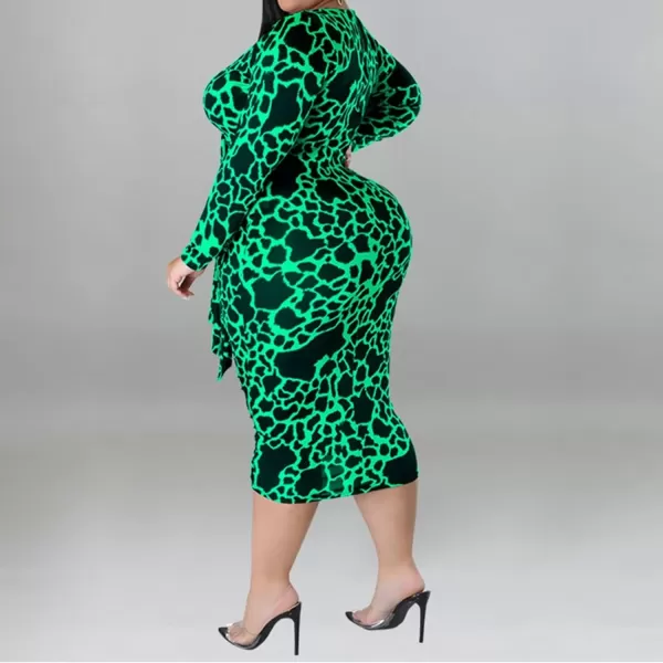 IyMoo Women Sexy Plus Size Dress  Club Outfits Floral Print V Neck Long Sleeve Tie Dye Party Bodycon DressLeopard Green