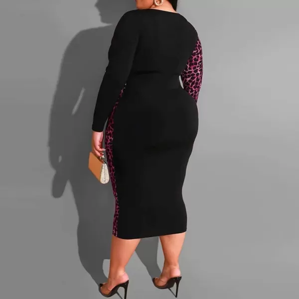 IyMoo Women Sexy Plus Size Dress  Club Outfits Floral Print V Neck Long Sleeve Tie Dye Party Bodycon DressLeopard Leopard Red