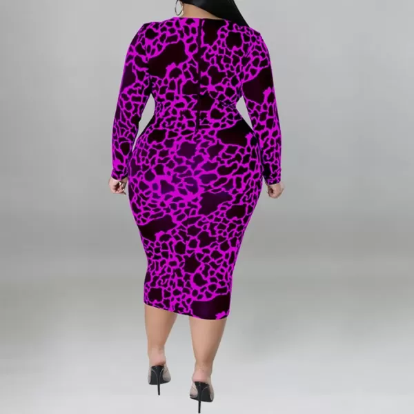 IyMoo Women Sexy Plus Size Dress  Club Outfits Floral Print V Neck Long Sleeve Tie Dye Party Bodycon DressLeopard Purple