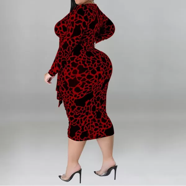 IyMoo Women Sexy Plus Size Dress  Club Outfits Floral Print V Neck Long Sleeve Tie Dye Party Bodycon DressLeopard Red