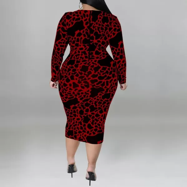 IyMoo Women Sexy Plus Size Dress  Club Outfits Floral Print V Neck Long Sleeve Tie Dye Party Bodycon DressLeopard Red