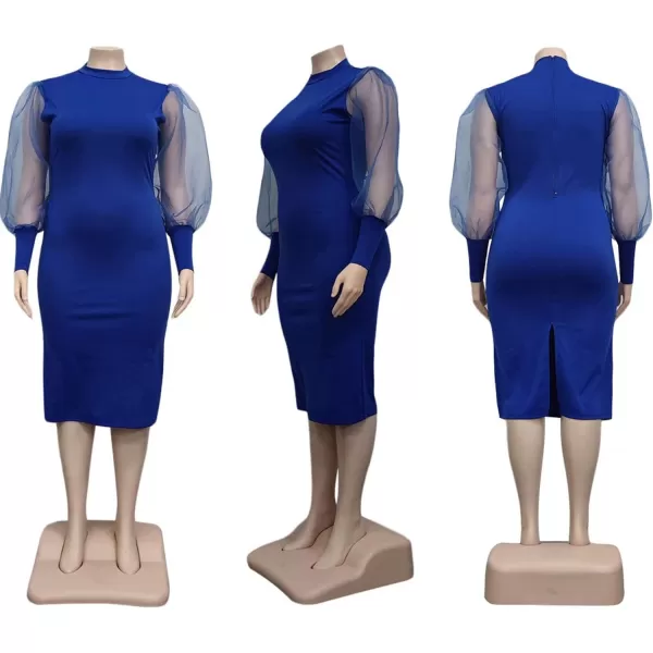IyMoo Women Sexy Plus Size Dress  Club Outfits Floral Print V Neck Long Sleeve Tie Dye Party Bodycon DressSolid Blue