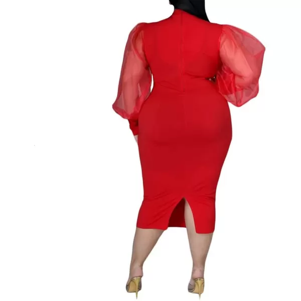 IyMoo Women Sexy Plus Size Dress  Club Outfits Floral Print V Neck Long Sleeve Tie Dye Party Bodycon DressSolid Red