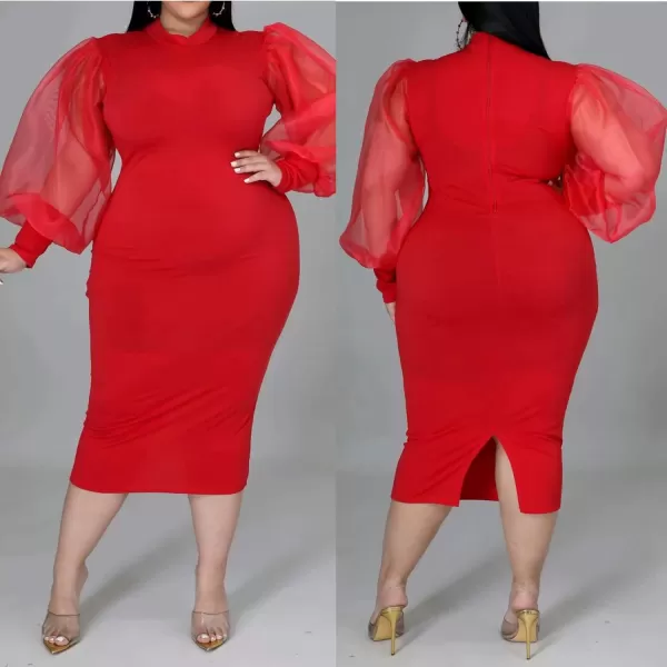 IyMoo Women Sexy Plus Size Dress  Club Outfits Floral Print V Neck Long Sleeve Tie Dye Party Bodycon DressSolid Red