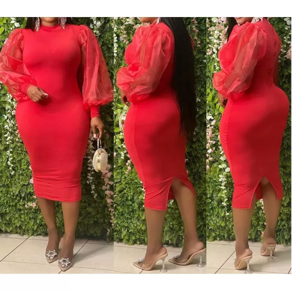 IyMoo Women Sexy Plus Size Dress  Club Outfits Floral Print V Neck Long Sleeve Tie Dye Party Bodycon DressSolid Red