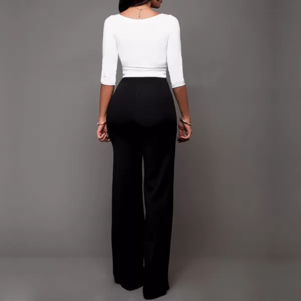 IyMoo Women Stretchy Wide Leg Pants Slacks Casual Back Zipper High Waisted Straight Dress Long Pants WorkBlack Buttons