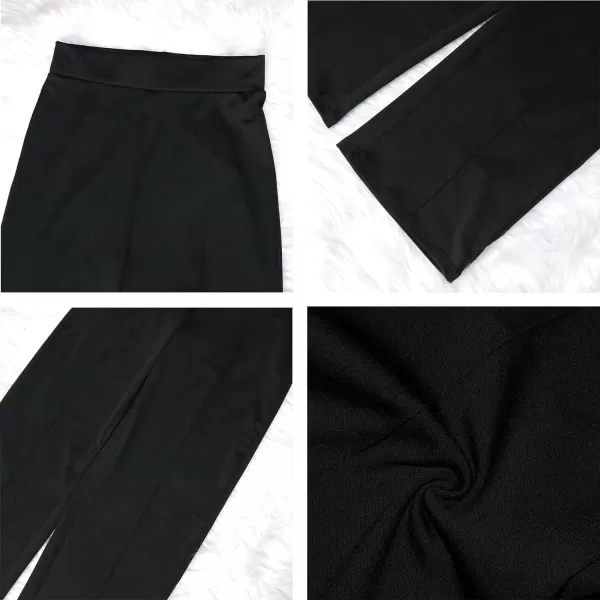 IyMoo Women Stretchy Wide Leg Pants Slacks Casual Back Zipper High Waisted Straight Dress Long Pants WorkBootcut Black