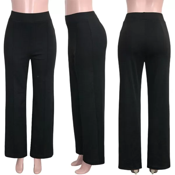 IyMoo Women Stretchy Wide Leg Pants Slacks Casual Back Zipper High Waisted Straight Dress Long Pants WorkBootcut Black