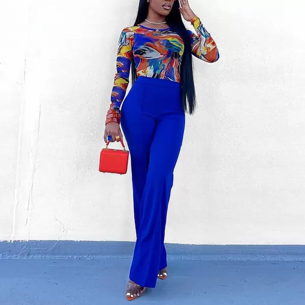 IyMoo Women Stretchy Wide Leg Pants Slacks Casual Back Zipper High Waisted Straight Dress Long Pants WorkBootcut Blue