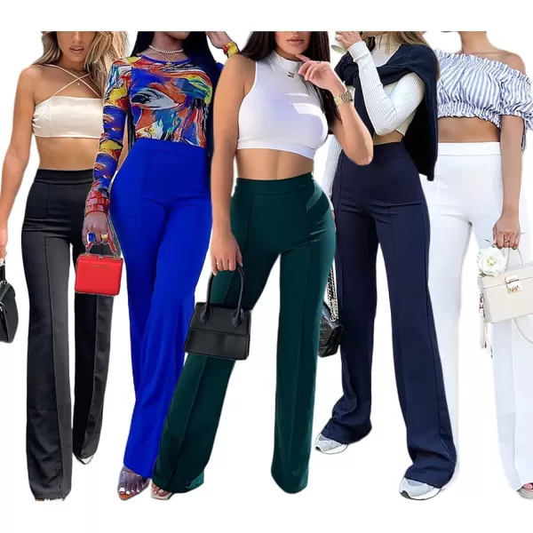 IyMoo Women Stretchy Wide Leg Pants Slacks Casual Back Zipper High Waisted Straight Dress Long Pants WorkBootcut Dark Green