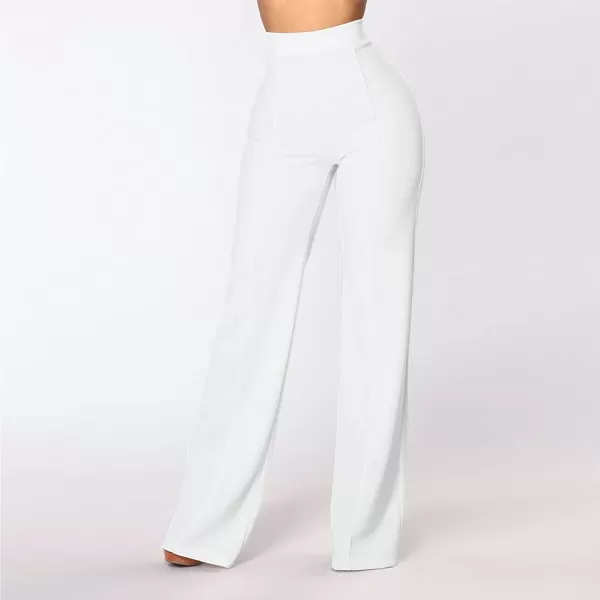IyMoo Women Stretchy Wide Leg Pants Slacks Casual Back Zipper High Waisted Straight Dress Long Pants WorkBootcut White