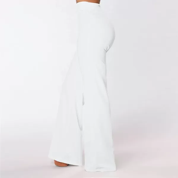 IyMoo Women Stretchy Wide Leg Pants Slacks Casual Back Zipper High Waisted Straight Dress Long Pants WorkBootcut White