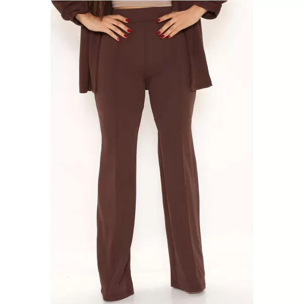 IyMoo Women Stretchy Wide Leg Pants Slacks Casual Back Zipper High Waisted Straight Dress Long Pants WorkBrown