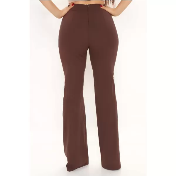 IyMoo Women Stretchy Wide Leg Pants Slacks Casual Back Zipper High Waisted Straight Dress Long Pants WorkBrown
