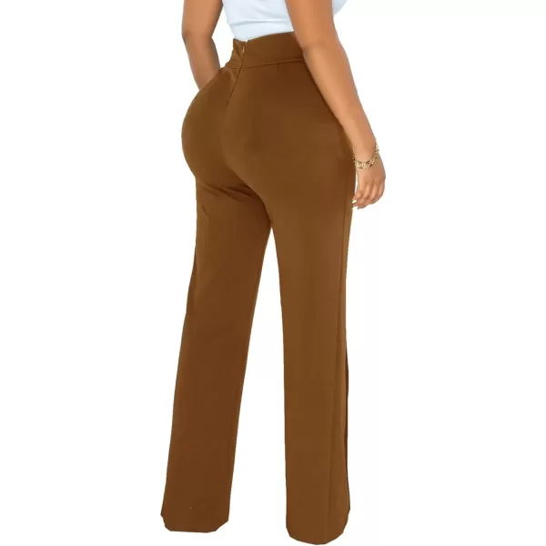 IyMoo Women Stretchy Wide Leg Pants Slacks Casual Back Zipper High Waisted Straight Dress Long Pants WorkCoffee