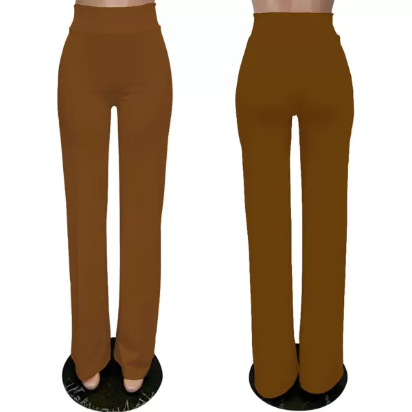 IyMoo Women Stretchy Wide Leg Pants Slacks Casual Back Zipper High Waisted Straight Dress Long Pants WorkCoffee