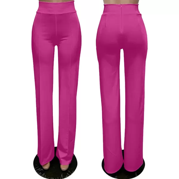 IyMoo Women Stretchy Wide Leg Pants Slacks Casual Back Zipper High Waisted Straight Dress Long Pants WorkFuchsia