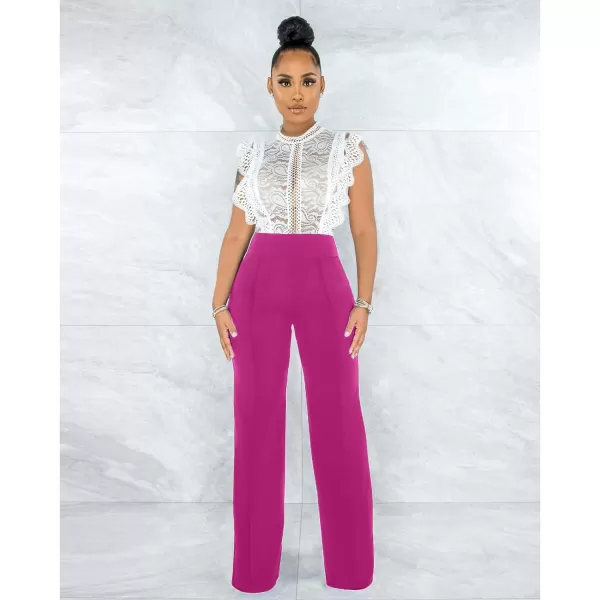 IyMoo Women Stretchy Wide Leg Pants Slacks Casual Back Zipper High Waisted Straight Dress Long Pants WorkFuchsia