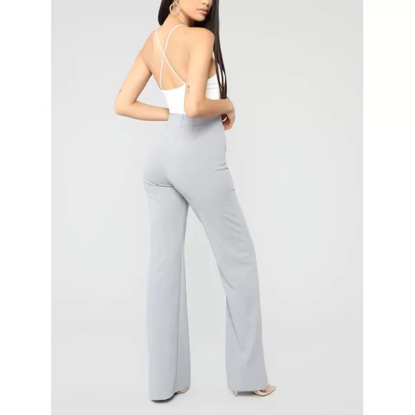 IyMoo Women Stretchy Wide Leg Pants Slacks Casual Back Zipper High Waisted Straight Dress Long Pants WorkGray