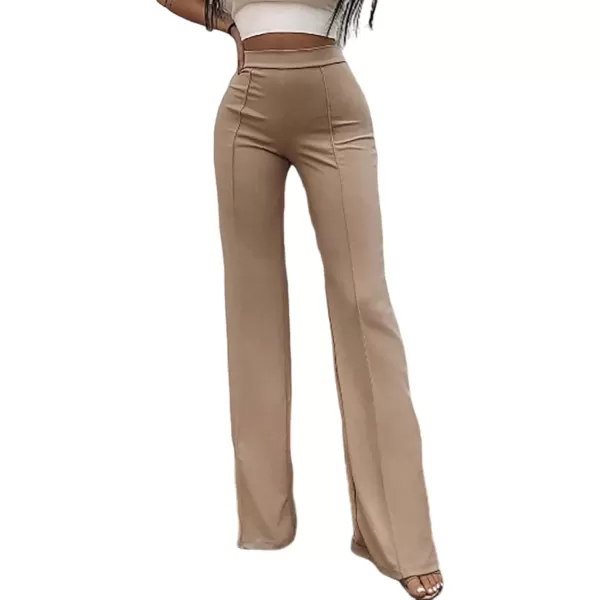IyMoo Women Stretchy Wide Leg Pants Slacks Casual Back Zipper High Waisted Straight Dress Long Pants WorkKhaki