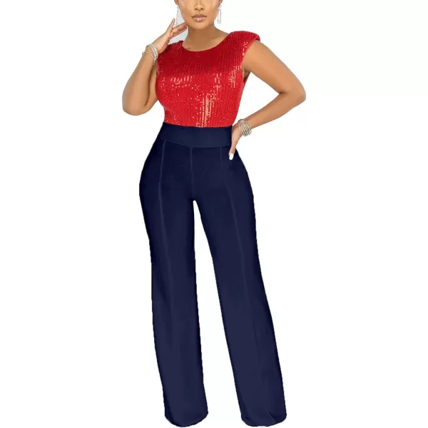 IyMoo Women Stretchy Wide Leg Pants Slacks Casual Back Zipper High Waisted Straight Dress Long Pants WorkNavy