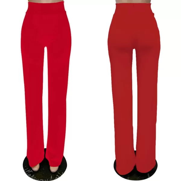IyMoo Women Stretchy Wide Leg Pants Slacks Casual Back Zipper High Waisted Straight Dress Long Pants WorkRed