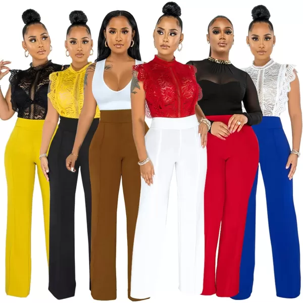 IyMoo Women Stretchy Wide Leg Pants Slacks Casual Back Zipper High Waisted Straight Dress Long Pants WorkRed